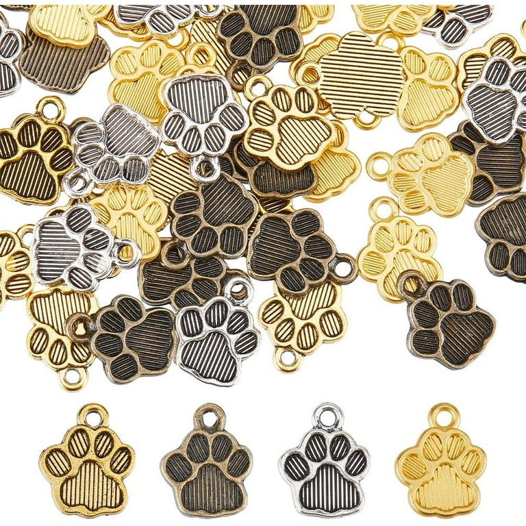 1Box 80Pcs 4 Colors Dog Charm Paw Charms Bulk Silver Cute Pet Small Toes Animal Paws Print Charm for Jewelry Making Charms Supplies DIY Necklace