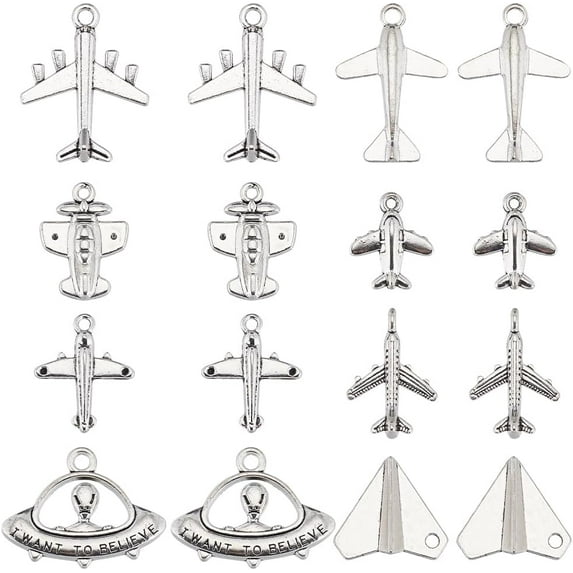 1Box 80Pcs Airplane Charms Bulk Flight Charm Silver Vintage Cute Transportation Vehicle Plane Charm Charms Supplies DIY Necklace Bracelet Earrings Keychains Crafts Gifts