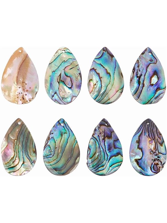 1Box 8Pcs Natural Abalone Shell/Paua Shell Pendants Twist Teardrop Charms 28.5~31x16~16.5x1.5~1.8mm Hole: 1mm