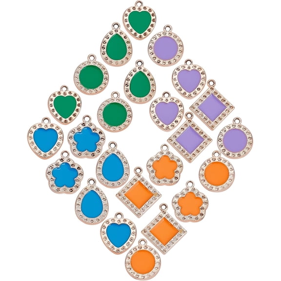 1Box Acrylic Pendant Rhinestone Settings with Enamel Multi-Petal Mixed Shapes with Concave Dot Light Gold Fit for 2mm Rhinestone 40pcs/box
