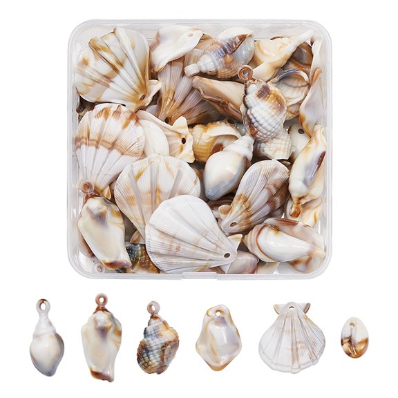1Box Acrylic Pendants Imitation Shell & Pearl Style Shell Floral White 25x17x5mm Hole: 1.6mm 5.5g 8pcs