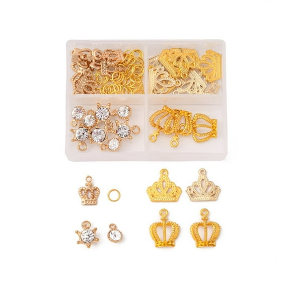 1Box Alloy Pendant Kits Including 20Pcs Alloy Pendants & 5Pcs Alloy Charms & 10Pcs Alloy Rhinestone Pendants & 50Pcs Jump Rings Cadmium Free & Lead Free Golden Golden 11x15mm 10pc