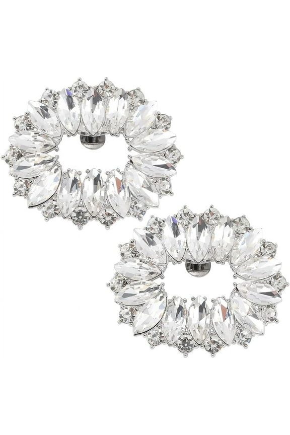 1Box Alloy Rhinestone Shoe Decoration Detachable Shoe Buckle Clip Rectangle Platinum 48.5x57x10.5mm