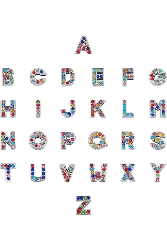 1Box Alloy Rhinestone Slide Charms Alphabet A~Z Platinum 26pcs/box