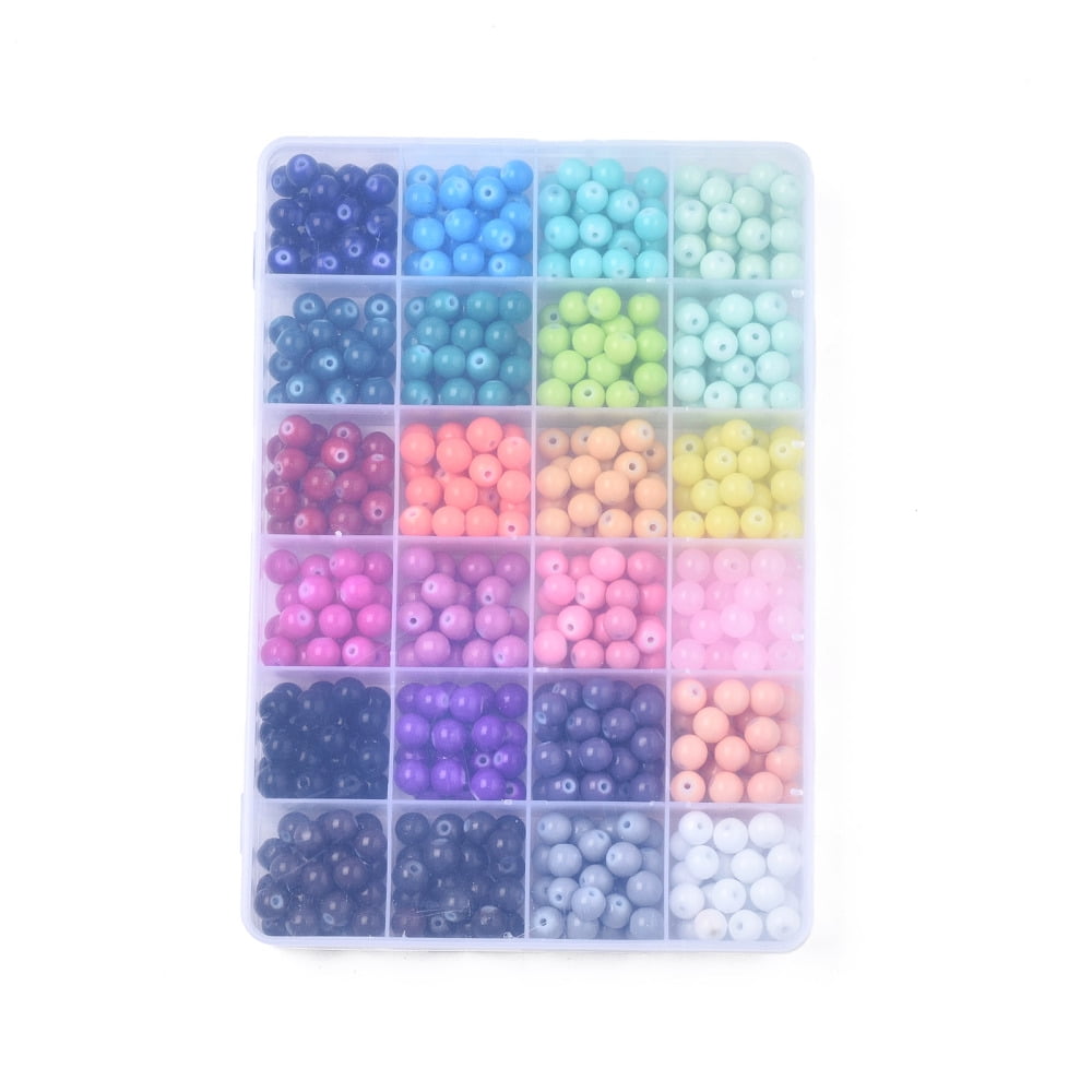 1Box Baking Painted Glass Beads Round Mixed Color 8x7.5mm Hole: 1.2mm 24 Colors 20~28Pcs/color 550~600Pcs/box