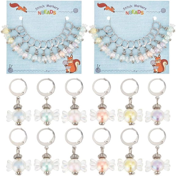 1Box Candy Transparent Acrylic Pendant Stitch Markers Crochet Leverback Hoop Charms 3cm 6 colors 2pcs/color 12pcs/set 2 sets/box