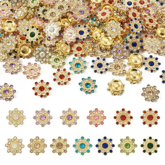 1Box 260Pcs 13 Style CCB Plastic with Rhinestones Cabochons for DIY Hair Clothing Accessories Flower Mixed Color 1.5x1.5x0.45cm 20pcs/style