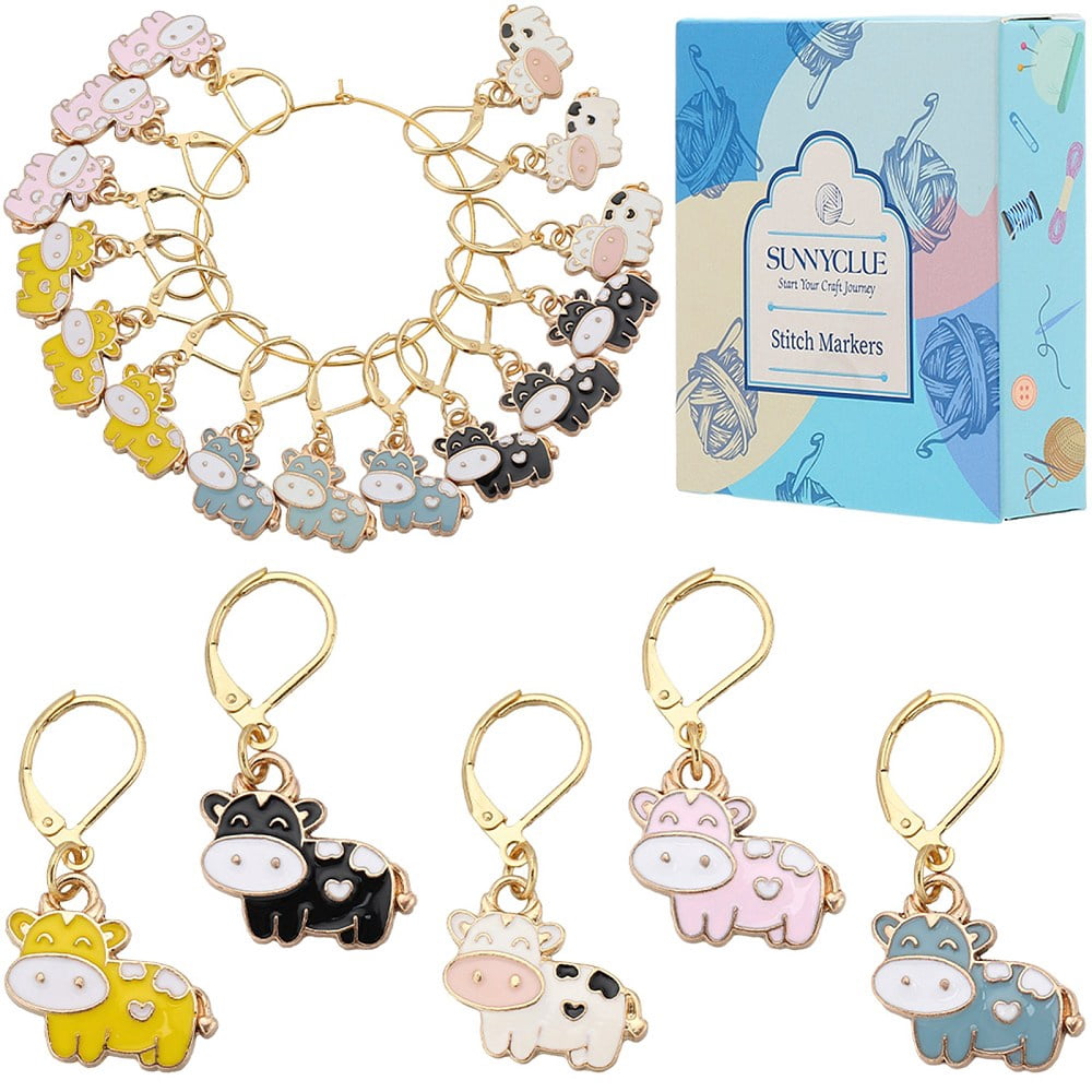 NBEADS 12-Piece Cow Stitch Markers – Colorful Alloy Enamel Locking Markers For Knitting & Crochet - View #6