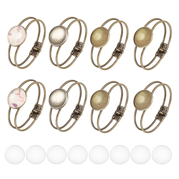 1Box DIY Blank Dome Bangle Making Kit Including Flat Round Brass Bangle Making Glass Cabochons Bronze Plating 18Pcs/box