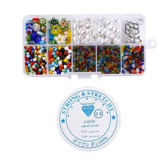 1Box DIY Bracelet Jewelry Set Making Flat Round & Flower Glass Beads ...