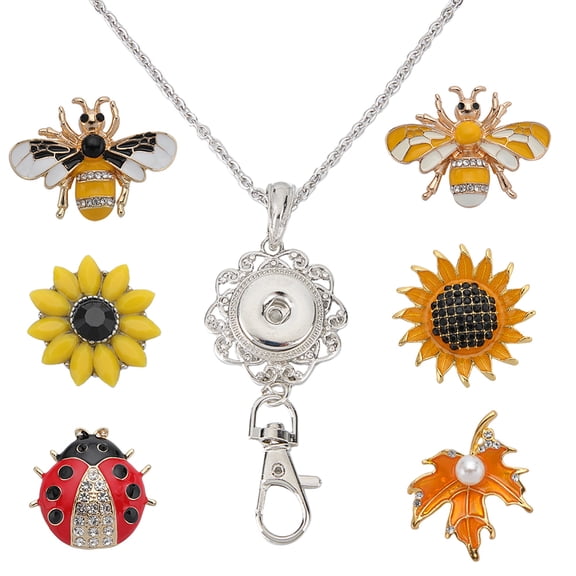 1Box DIY Interchangeable Flower & Bee Office Lanyard ID Badge Holder Necklace Making Kit Mixed Color 8Pcs/box