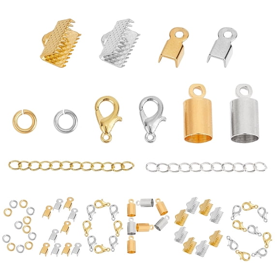 1Box DIY Jewelry Kits Including Iron Ends Zinc Alloy Lobster Claw Clasps Brass Cord Ends & Jump Rings Iron Ends with Twist Chain Extensions Mixed Color 9x5mm Hole: 2mm 4.5mm inner diameter 20pcs