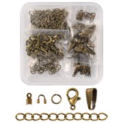 1Box DIY Jewelry Making Finding Kit Including Zinc Alloy Lobster Claw Clasps Iron Jump Rings Wire Guardian Antique Bronze 550x34x16mm Hole 0.51.2mm 200Pcs/box