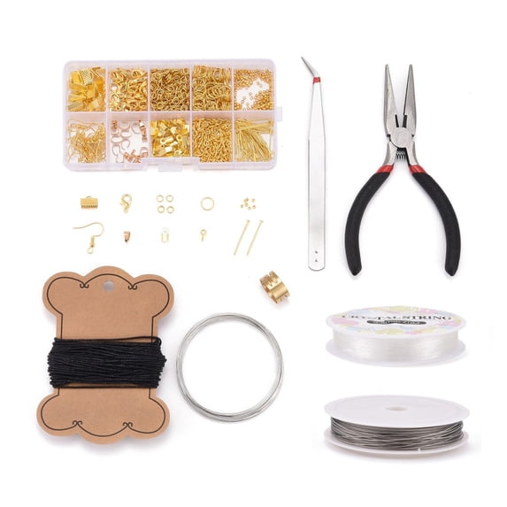 1Box DIY Jewelry Sets Brass Crimp Beads and Iron Findings with Tools Golden 13x6.8x2.1cm