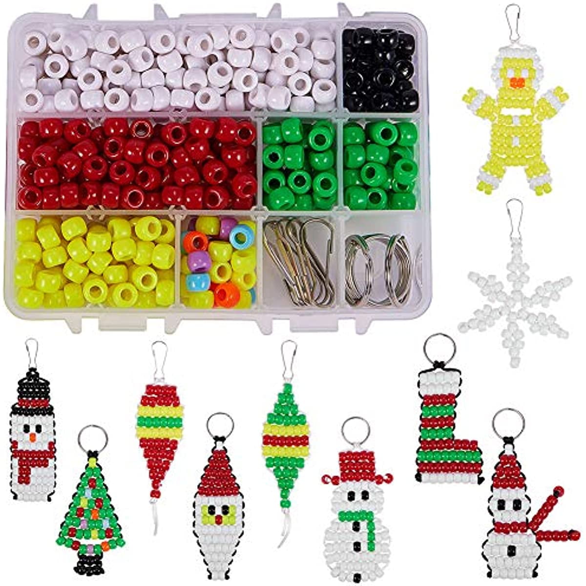 1Box DIY Make 10PCS Christmas Theme Bead Pets Kit 8mm Pony Beads Assortment  Box Set with Key Ring & Lanyard Clips Instruction 