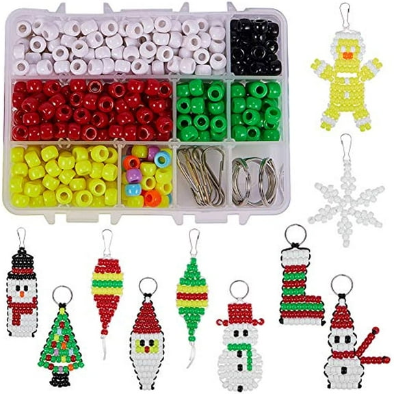 1Box DIY Make 10PCS Christmas Theme Bead Pets Kit 8mm Pony Beads Assortment Box Set with Key Ring & Lanyard Clips Instruction