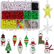 1Box DIY Make 10PCS Christmas Theme Bead Pets Kit 8mm Pony Beads Assortment Box Set with Key Ring & Lanyard Clips Instruction