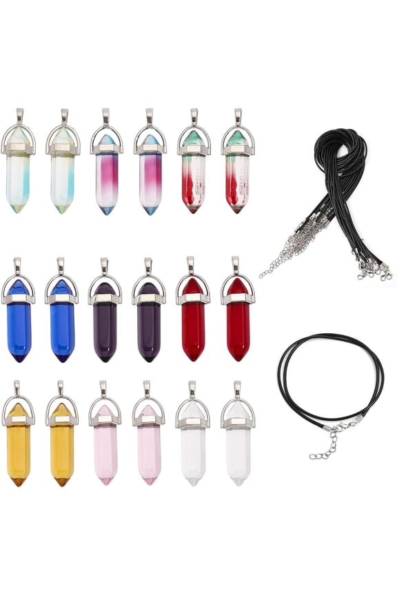 1Box DIY Necklace Making Kit Including Glass Bullet Pendant Imitation Leather Cord Necklace Making Mixed Color 36Pcs/box