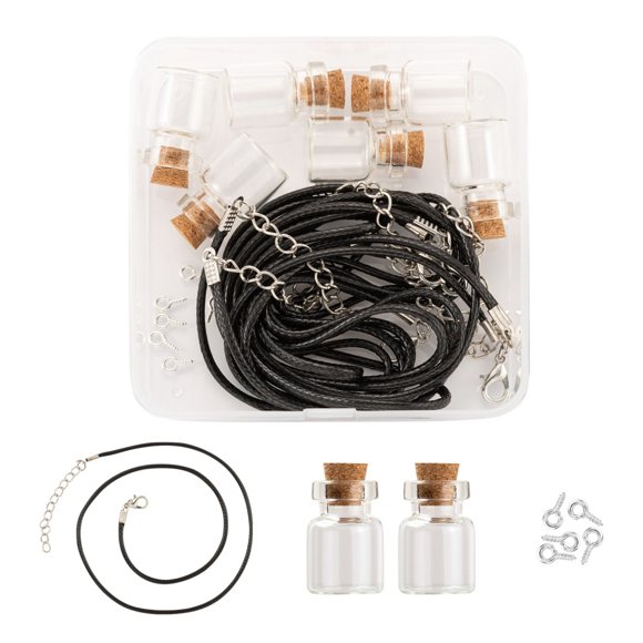 1Box DIY Necklace Making Kits Including Glass Bottles Pendants Iron Screw Eye Pin Peg Bails Waxed Cord Necklace Making Mixed Color 18pcs/set