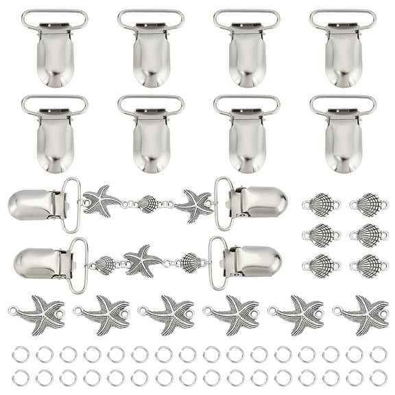 1Box DIY Pacifier Clip Teething Toy Set Making Finding Kits Including Alloy Links Connectors Metal Baby Pacifier Clips Platinum 70pcs/box