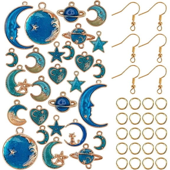1Box DIY Starry Sky Theme Dangle Earring Making Kits with Zinc Alloy Enamel Pendants & Links Iron Earring Hooks & Jump Rings Golden & Light Gold