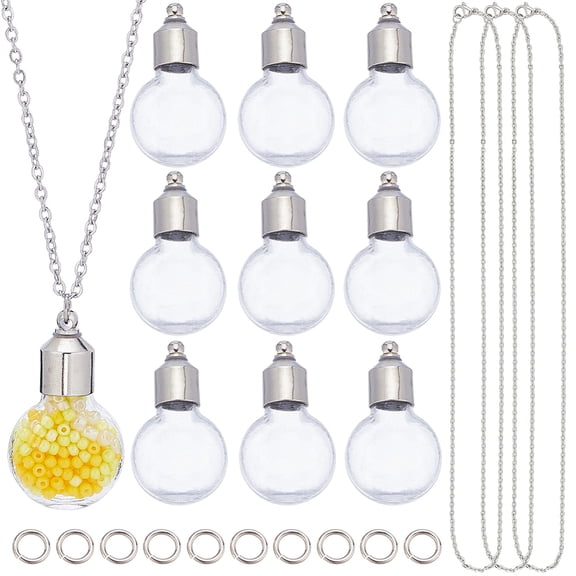 1Box DIY Wish Bottle Necklace Making Kit Including Glass Locket Pendants Flat Round 30Pcs/box Pendant: 33x19x10mm Hole: 1.8mm