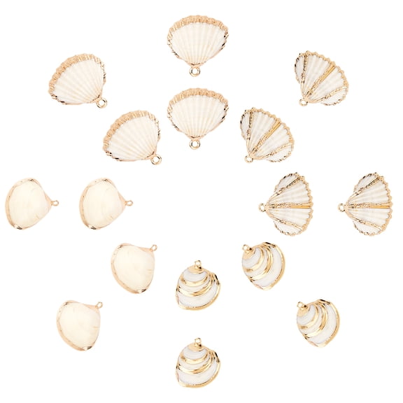 1Box Electroplate Sea Shell Pendants with Light Gold Plated Iron Findings Seashell Color 16pcs/box