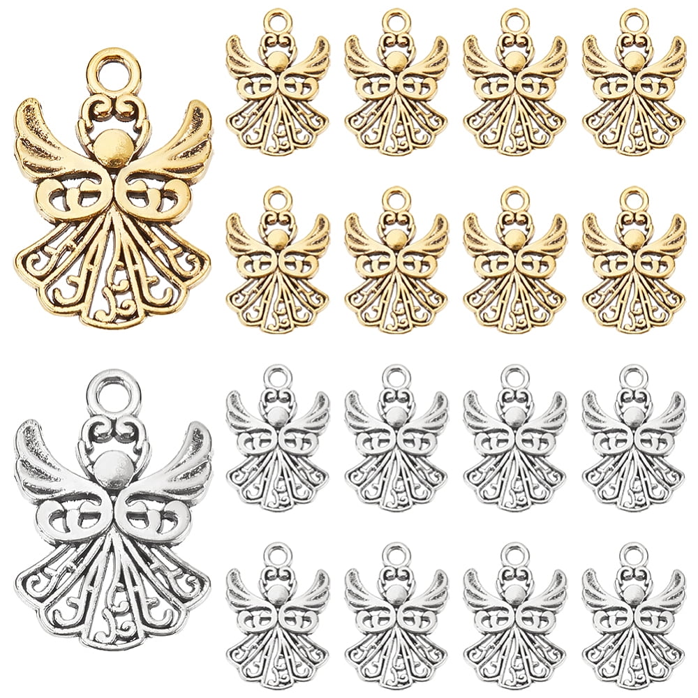 1Box Elite 80pcs 2 Colors Tibetan Style Angel Metal Charm Pendants ...