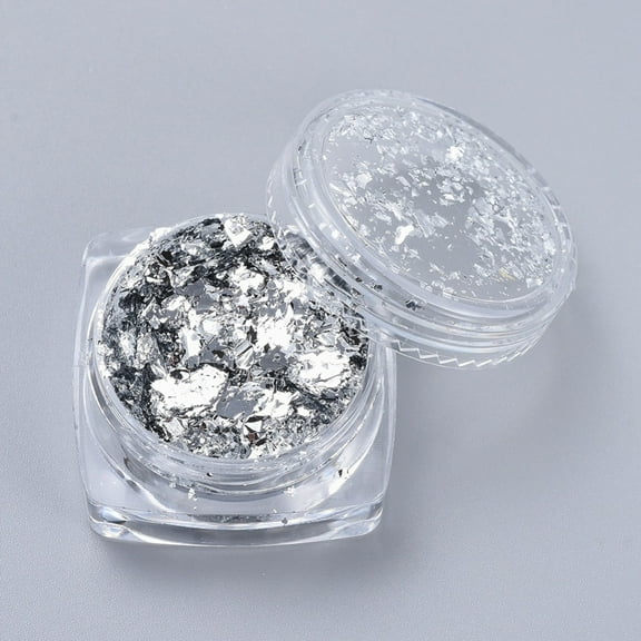 1Box Foil Flakes DIY Gilding Flakes for Epoxy Jewelry Accessories Filler Silver Box: 2.9x1.6cm
