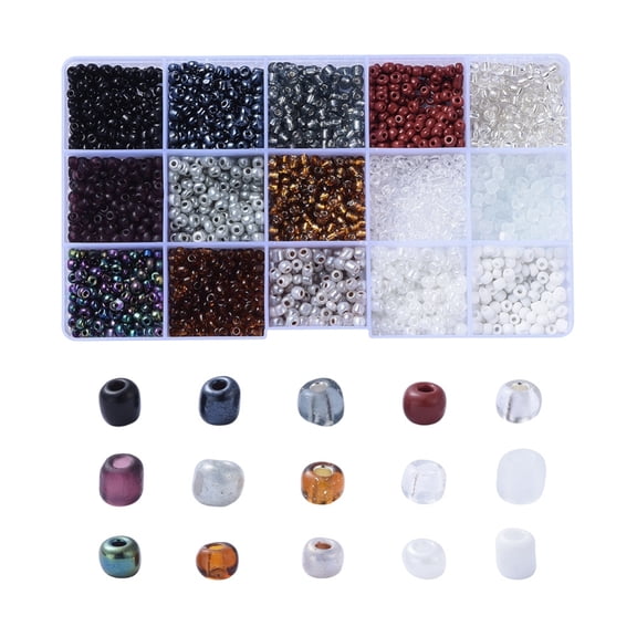 1Box Glass Seed Beads Silver Lined & Transparent & Trans. Colours Lustered Opaque Colours Seed & Baking Paint Mixed Color 6/0 4mm Hole: 1.5mm