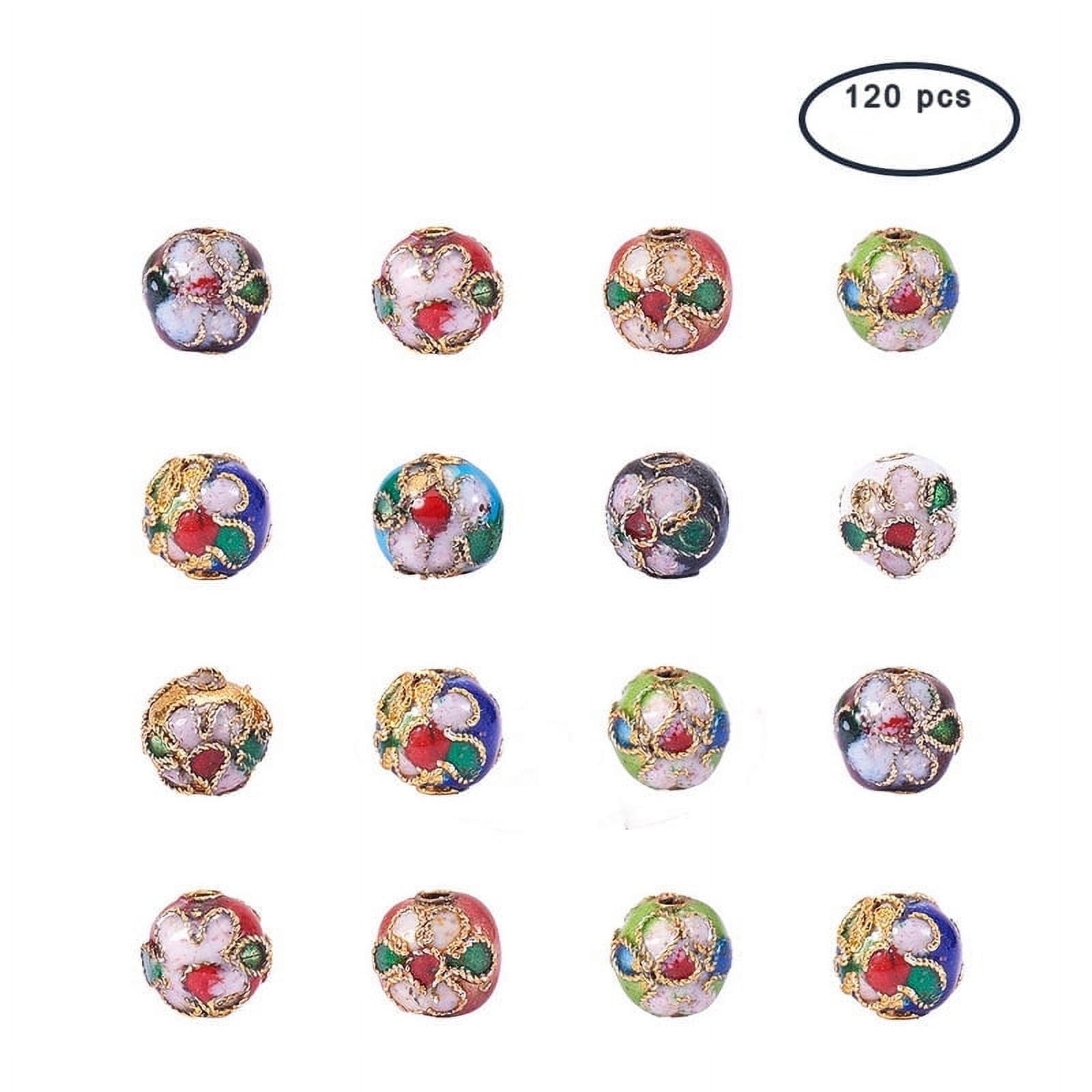 1Box Handmade Cloisonne Beads Round Mixed Color 8mm Hole: 2mm 120pcs/box Square Plastic Bead Storage Container: 6.4x6.3x2cm