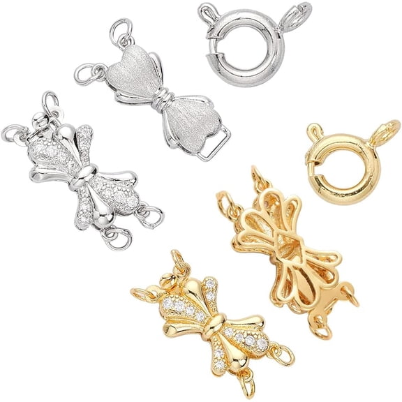 1Box Jewelry Making Findings Claps Kits Including 4Pcs 4 Styls Bowknot Brass Box Clasps Mixed Color Box Clasp: 18.5~19x7.5~10x4~4.5mm Hole: 1.5mm Hole: 1.4mm 4pcs/color