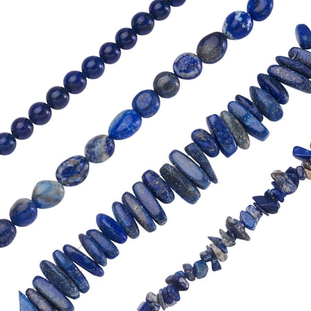 1Box Kissitty 4 Strands 4 Style Natural Lapis Lazuli Beads Strands Round & Chip & Nugget 1 strand/style DIY