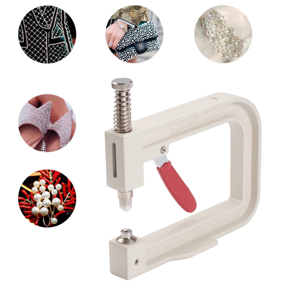 1Box Manual Round Pearl Fixing Machine DIY Handmade No Hole Pearl Setting Machine for Garments Clothes Decoration Floral White 15x16.5x2cm