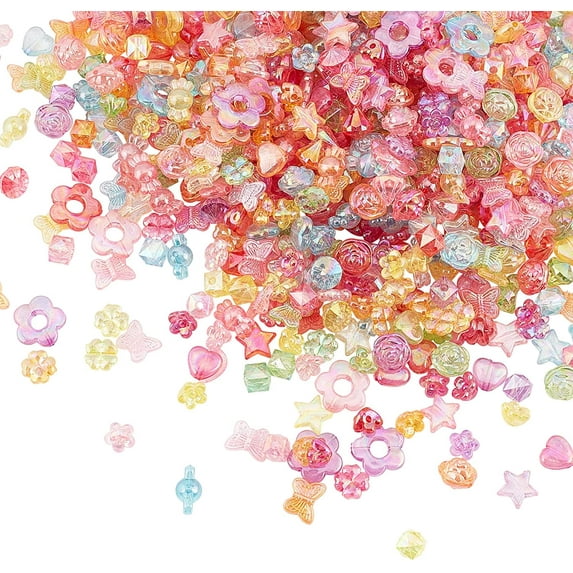 300g 10 Style Transparent Acrylic Beads Mixed Shapes Plated Acrylic Charms for Jewelry Making Bracelets Crafts AB Color