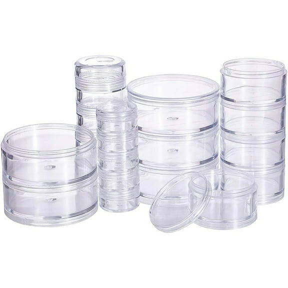 1Box Mixed Size Stackable Round Plastic Containers 4 Column(5 Layer/Column) Bead Storage Jars for Beads Buttons Crafts and Small Findings DIY