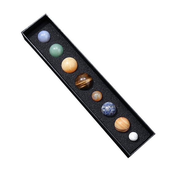 1Box Natural Gemstone Eight Planets of the Solar System Display Decorations Round Ball Energy Stone Gift Box: 230x50x30mm Beads: 12~25mm 8pcs/box