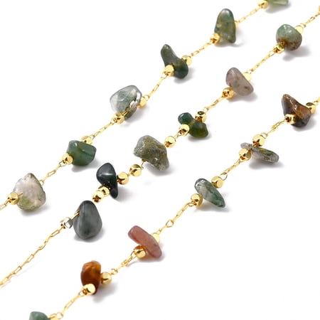 1Box Natural Indian Agate Chips Beaded Chains with Golden Brass Findings Long-Lasting Plated Soldered with Spool 4~14x4~11x2~7mm 3.28 Feet(1m)/Box
