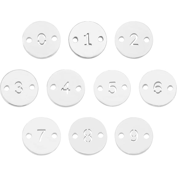 1Box Numbers 304 Stainless Steel Links for Craft Jewelry Making Flat Round Stainless Steel Color 10x1mm Hole: 1.4mm 10 patterns 4pcs/pattrns 40pcs/Box