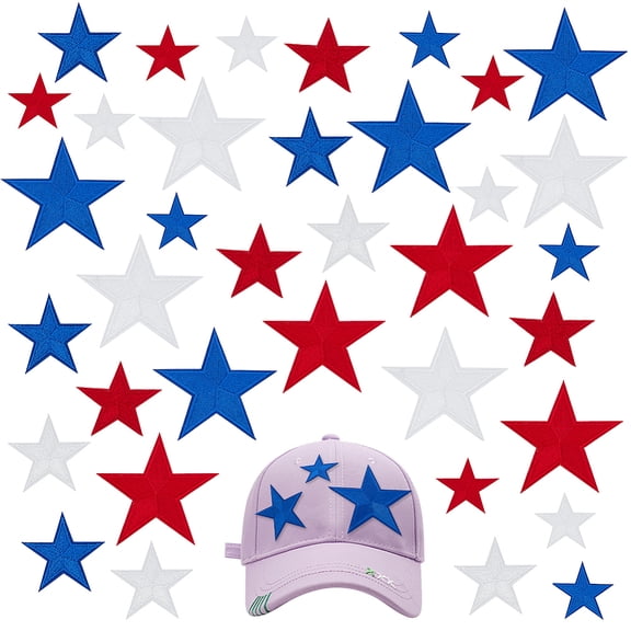 1Box Star Computerized Embroidery Polyester Cloth Iron on/Sew on Patches Mixed Color 41x43x1mm 3 colors 12pc/color 36pcs/box