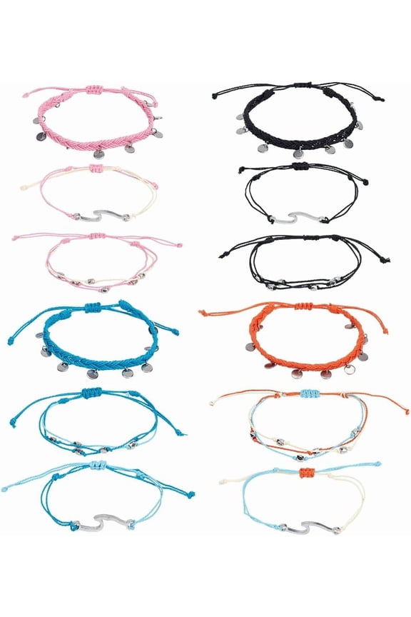 1Box String Anklet Surfer Wave Bracelet Ocean Wave Adjustable Waterproof Beach Bracelet Anklets Set Gift for Women On Christmas Mixed Color