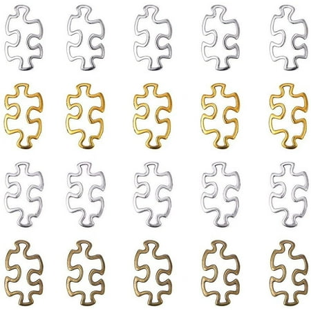 1Box Tibetan Style Alloy Linking Rings Autism Puzzle Jigsaw Mixed Color 30x18x3mm 60pcs/box