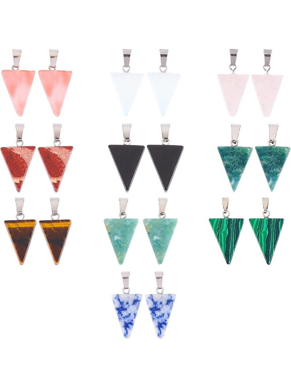 1Box Triangle Gemstone Pendants with Platinum Tone Brass Findings 25x15x5.5mm Hole: 6.5x3.5mm