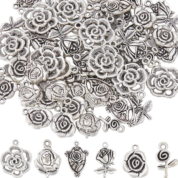 1Box Valentine's Day Charms Heart Charm Rose Beads Charm Heart Love Charms Bulk Assorted Heart Charms Collection Valentine Charms for Jewelry Making Charms DIY Craft Gifts Supplies