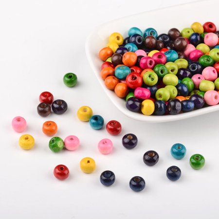 1Box Wood Beads Lead Free Round Dyed Mixed Color 7~8x6~7mm