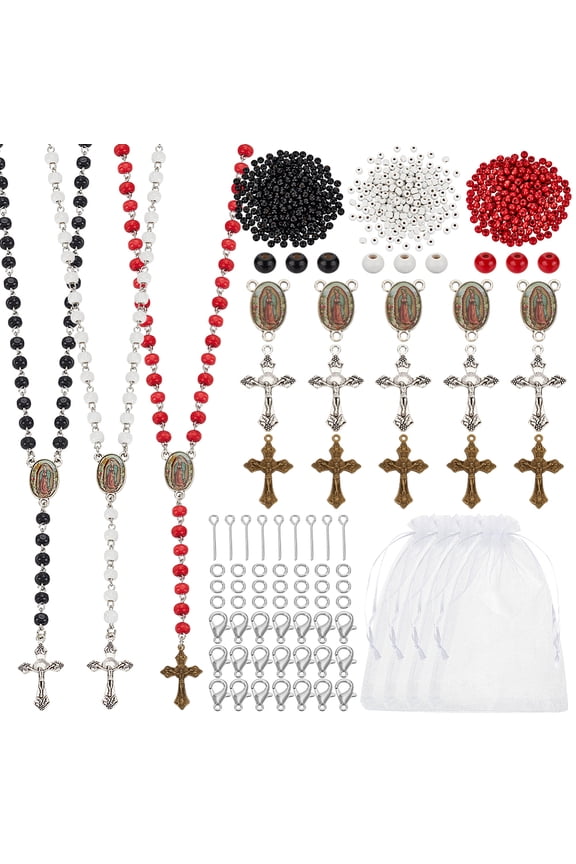 1Box Wood Rosary Beaded Style Necklaces Bracelet Making Finding Kit & Alloy Pendants Jewelry Set Mixed Color 6x4~5mm Hole: 2mm
