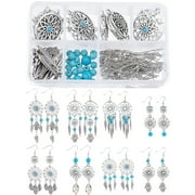 SFTD 1Box Woven Net/Web Dangle Earrings DIY Making Kit Including Alloy Links & Pendants Synthetic Turquoise & Howlite Beads Brass Jump Rings Pendants: 60pcs/box