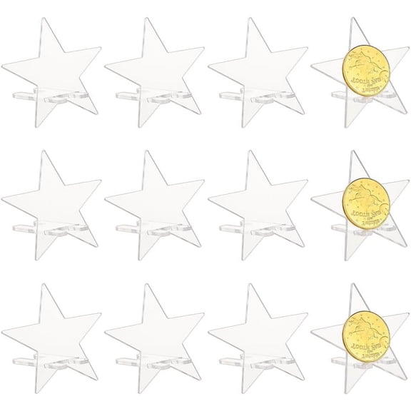 1Boxs 12 Sets 3.3Inch Acrylic Easel Stands Clear Coin Display Stand Star-Shaped Acrylic Commemorative Coin Display for Trading Cards Challenge Medals Casino Chips Easel Single Stand for Home