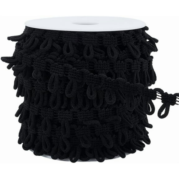 1Bundle Polyester Elastic Button Looping Trim Garment Accessories Black 3/4 inch(18mm) 20.00 Yards(18.29m)/Bundle for DIY