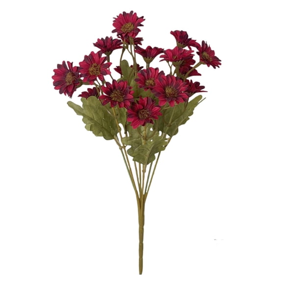1Bundles Fake Mums Artificial Fall Flowers for Outdoors Silk Daisy Floral Faux Mum Plants for Home Decor Indoor Outside Porch Pots Planters Potted Decorations (Wine Red)